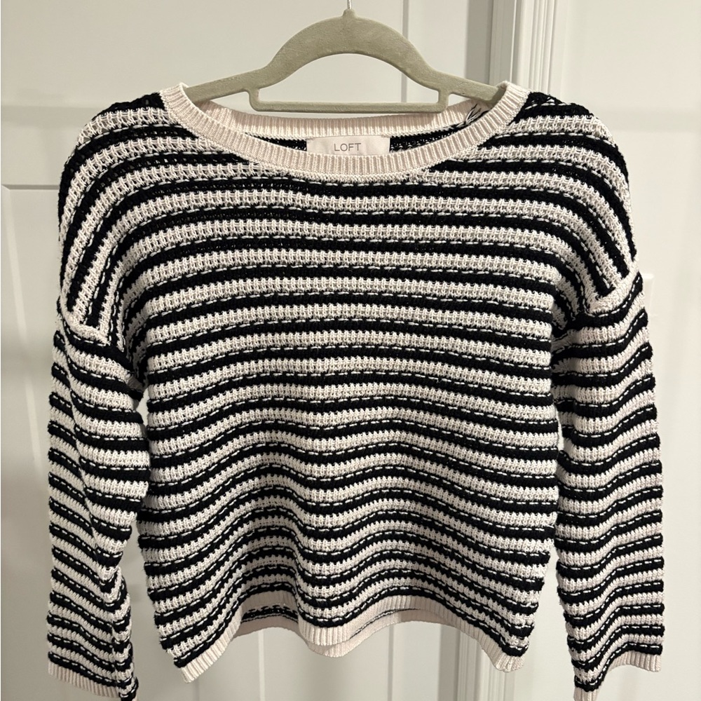 LOFT Black and White Striped Knit Sweater - Size Medium.